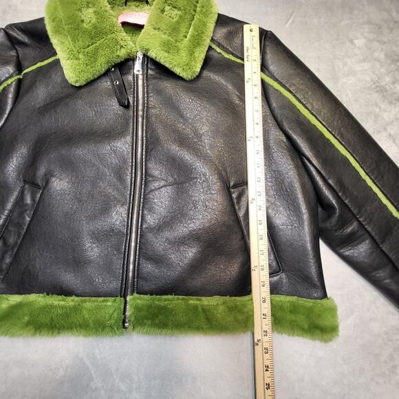 Azalea Wang Jacket Womens 3X Black Green GRINCHY-X Faux Leather Fur Trim Zip - Picture 5 of 9